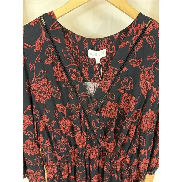 NWT Apricot Black Red Floral Pattern Maxi Long Dress #1387 Size XL - Picture 2 of 6